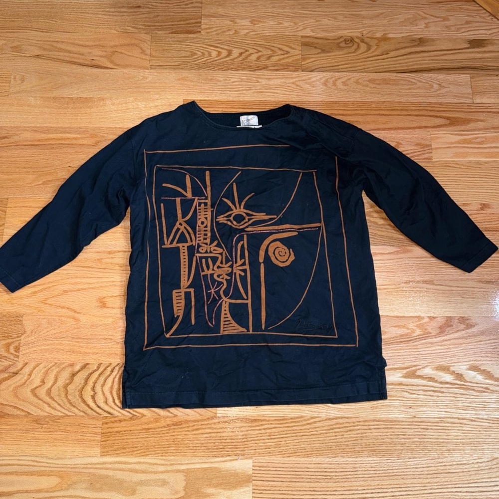 Vintage 1995 Pablo Picasso Grabador 1961 Painting 3/4 Sleeve Embroidered Shirt